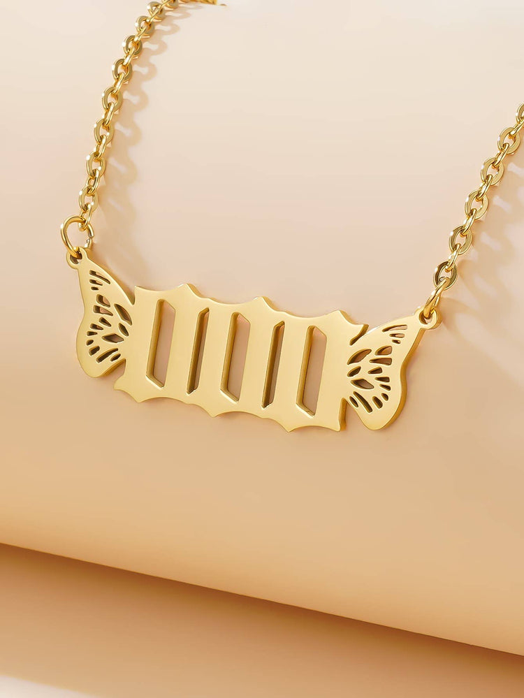 Gold Angel Number Winged Necklace