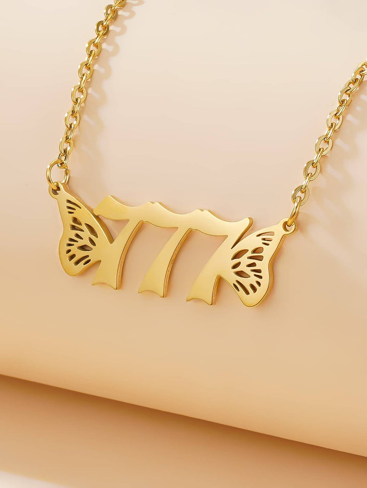 Gold Angel Number Winged Necklace