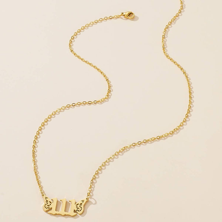 Gold Angel Number Winged Necklace