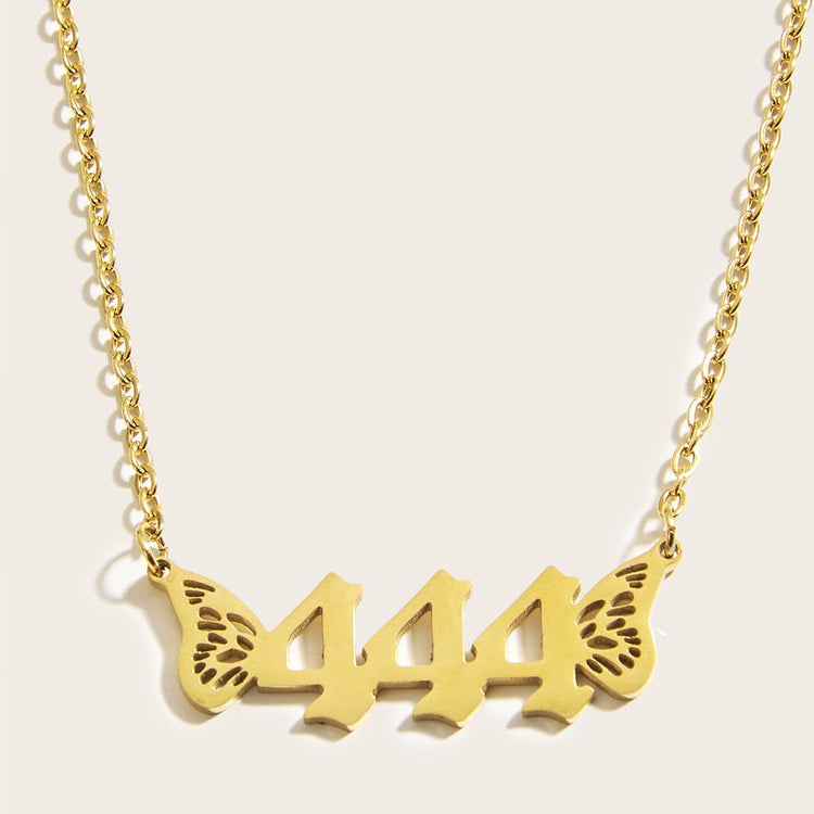 Gold Angel Number Winged Necklace